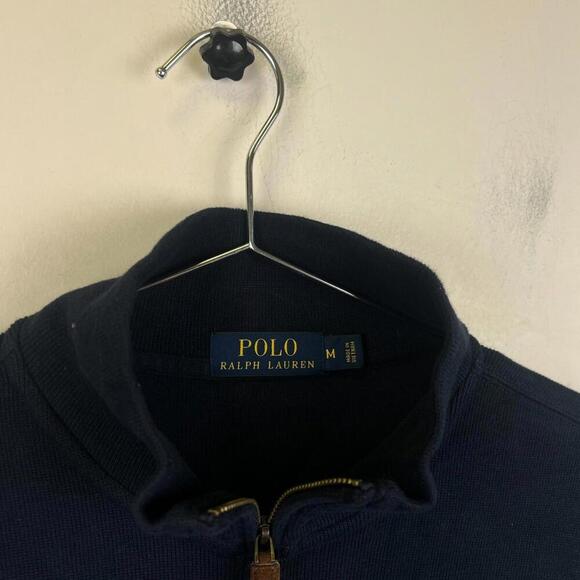 Polo Ralph Lauren 1/4 Zip Pullover Sweatshirt Navy Blue M Cotton Red Pony - Picture 4 of 5